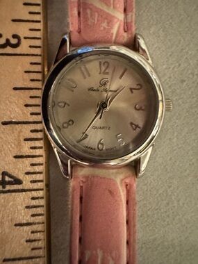 Charles David Pink Strap Silver-Tone Round Watch